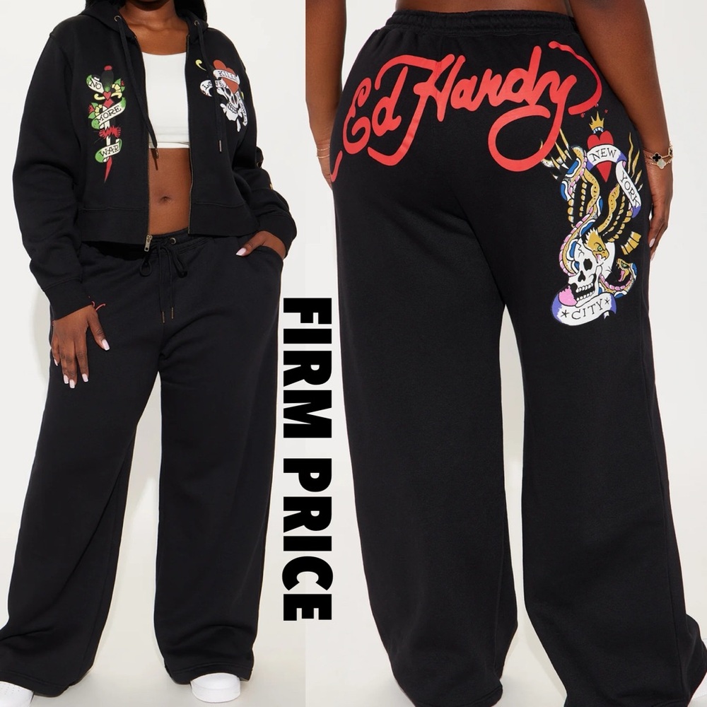 ED HARDY Skull Print Wide Leg Pants